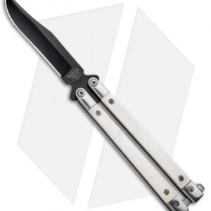Bear Butterfly Knife w/ White Smooth Bone Handle (4.25" Black) WSB17