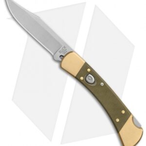 Buck 110 Automatic Knife OD Green Canvas Micarta/Brushed Brass (3.75" SW)