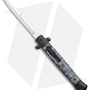 11" Italian Stiletto OTF Automatic Knife Black Smoke Abyss (4.9" Satin) Bayo