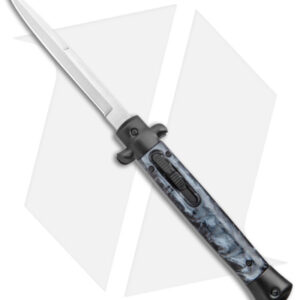 11" Italian Stiletto OTF Auto Bayonet Knife Black Smoke w/Clip (4.9" Satin)