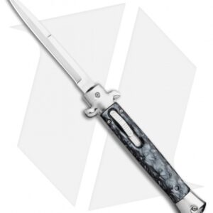 11" Italian Stiletto OTF Automatic Knife Black Smoke Abyss (4.9" Satin) Bayo