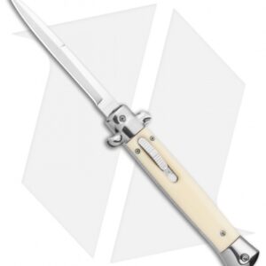 11" Italian Stiletto OTF Automatic Bayo Knife Sim Ivory (4.75" Satin)