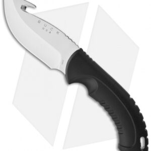 Buck Omni Hunter 12PT Guthook Knife Black Fixed Blade (4" Satin Plain) 0393BKG
